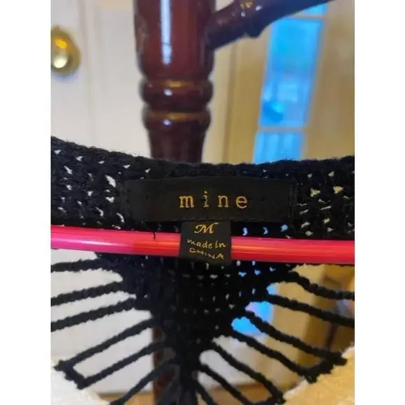 Women's Mine Striped Crocheted Back Sweater - Size M - Black/White - Picture 2 of 5